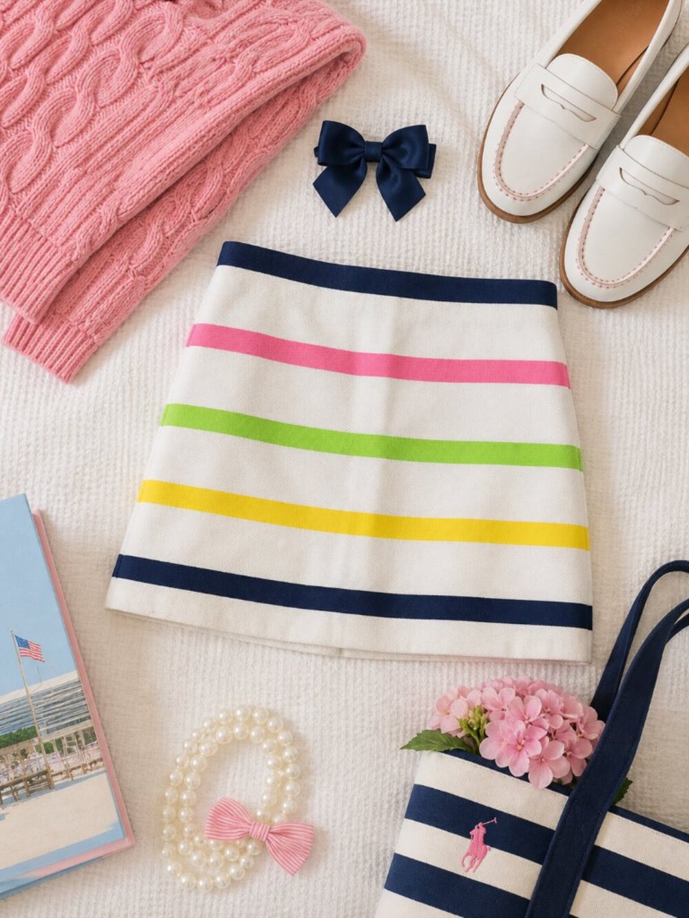 Girl's Vineyard Vine White Piqué Rainbow Ribbon Skirt